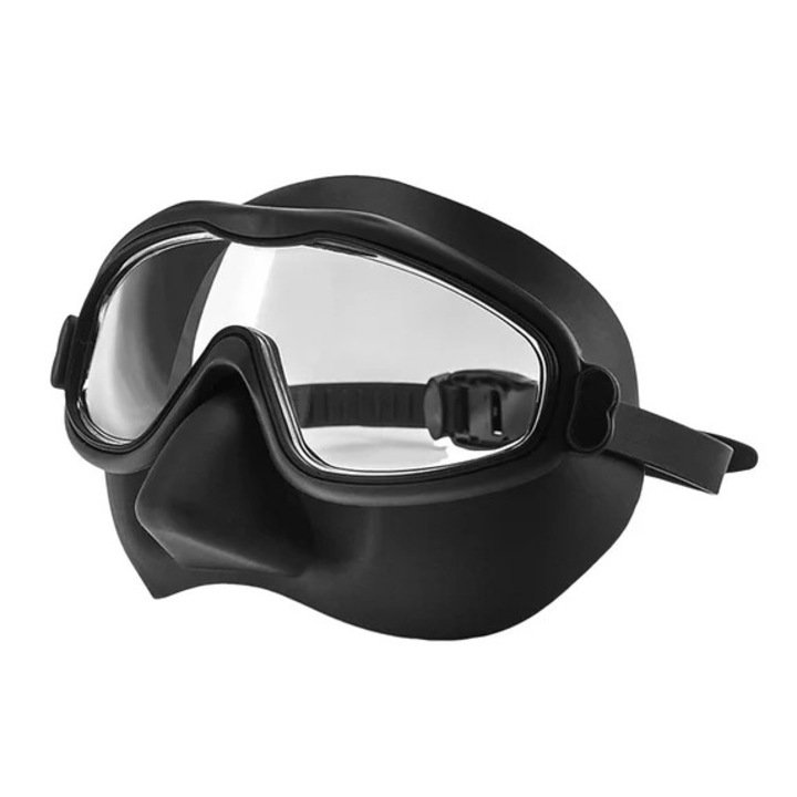 Ochelari de inot pentru copii din silicon, cu masca si protectie pentru nas, lentile anti-aburire si UV, unghi larg, reglabili, negru/transparent, 3-15 ani (k0367-0608-HS6867)