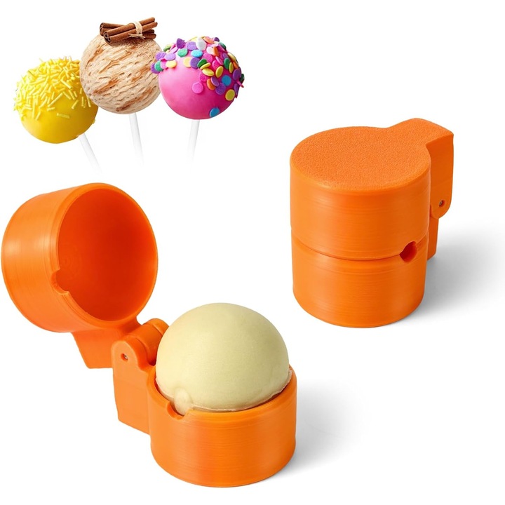 Forma pentru cake pops K0472-0725-XL4432, doua piese, plastic imprimat 3D, portocaliu