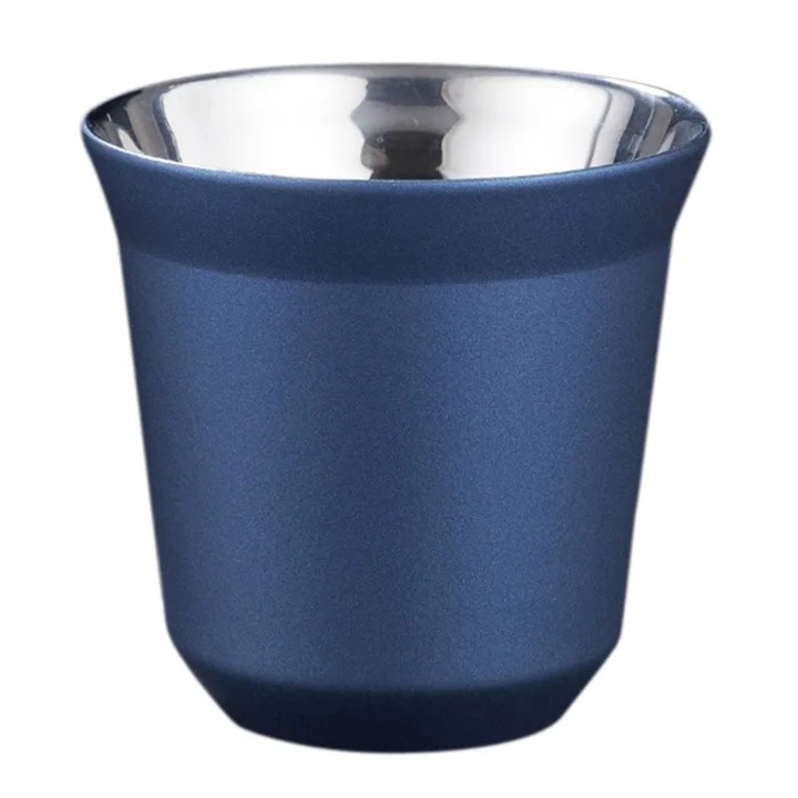 Ceasca termo din otel inoxidabil k0367-0707-HS7346, dublu perete cu izolatie vid si strat de cupru, albastru inchis, 80 ml