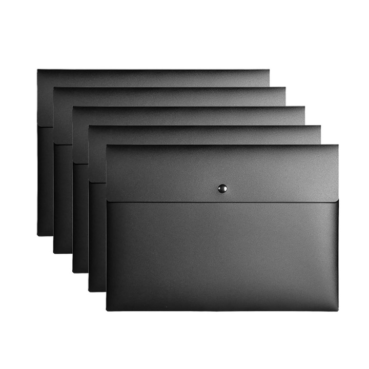 Mapa plic din plastic A4 K0472-0730-XL4595, capacitate 60 coli, inchidere cu capsa, negru, set 5