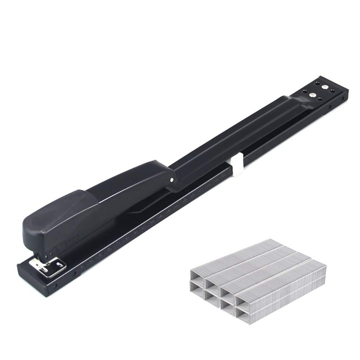 Capsator cu brat lung K0472-0730-XL4593, capacitate 50 coli, compatibil capse 23/8, pentru A3/A4/letter, negru, include 5000 capse