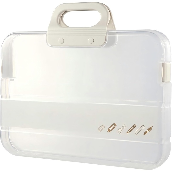 Cutie de depozitare pentru documente A4 model K0472-0729-XL4570, carcasa rigida din plastic, cu maner detasabil, rezistenta la apa si praf, stivuibila, transparenta