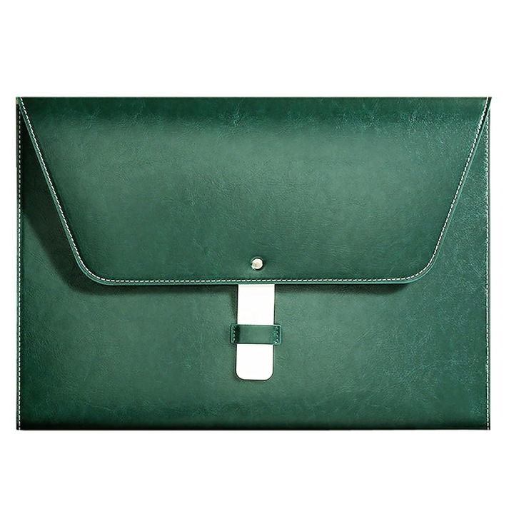 Folder plic A4 K0472-0730-XL4591, din piele PU texturata, impermeabil, cu inchidere cu capsa, verde