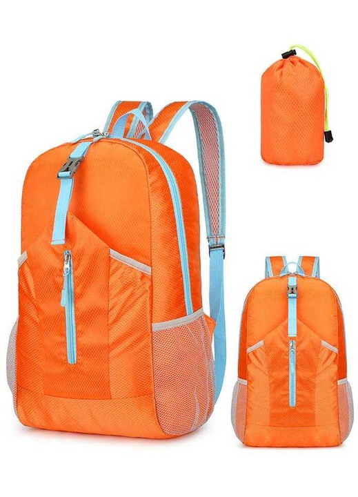 Rucsac pliabil unisex din material impermeabil, compact si cu capacitate mare, portocaliu