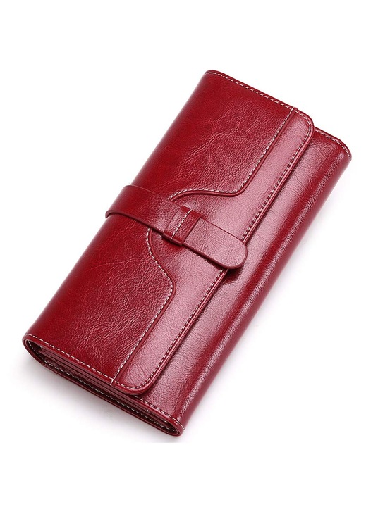 Portofel lung tri-fold din piele, protectie RFID, k0367-0612-HS7045, rosu, 19.5 x 3.5 x 9.5 cm
