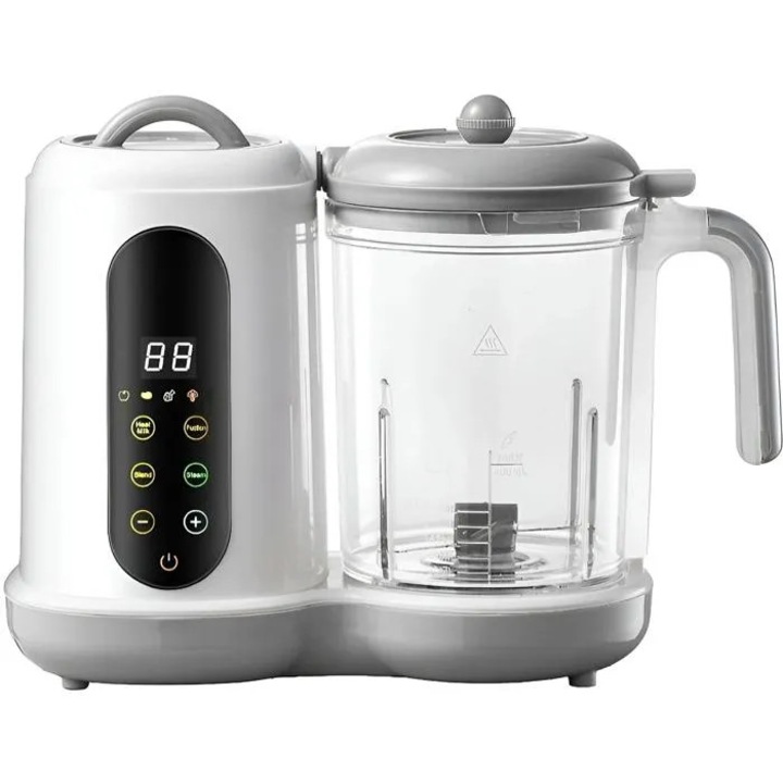 Robot pentru preparat mancare bebelusi k0367-0715-HS7530, 4 functii (aburire, fierbere, mixare, autocuratare), temporizator, 400 ml, gri