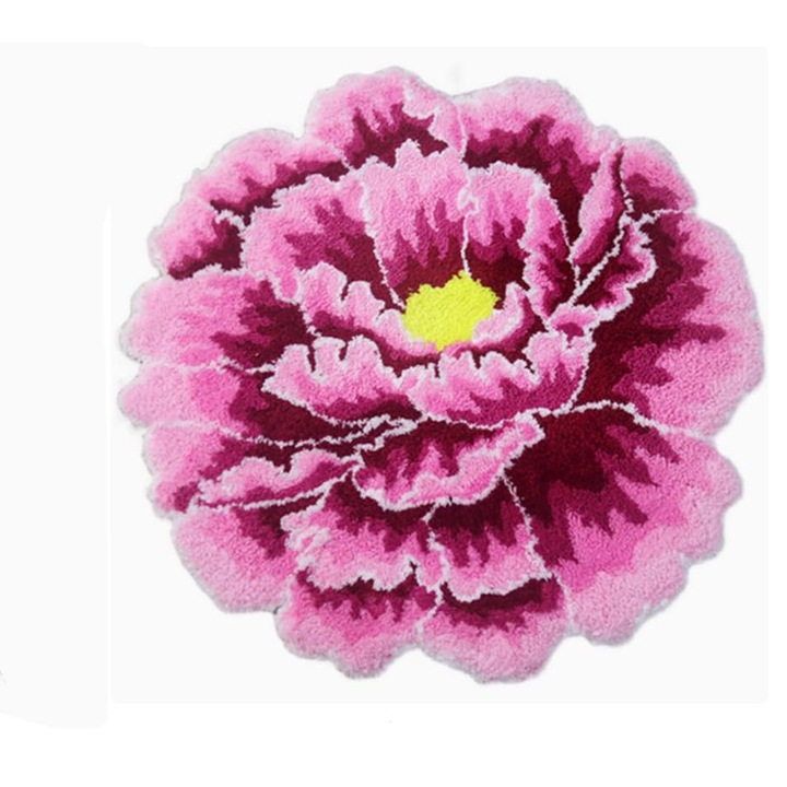 Covor rotund K0472-0618-XL3498, model bujor pufos, lavabil, antiderapant, multicolor, 100 x 100 cm