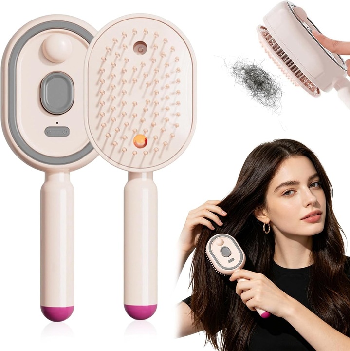 Perie electrica cu pulverizator k0367-0630-HS7219, reincarcabila USB-C, spray fin refillabil, anti-frizz si anti-static, demelant, roz
