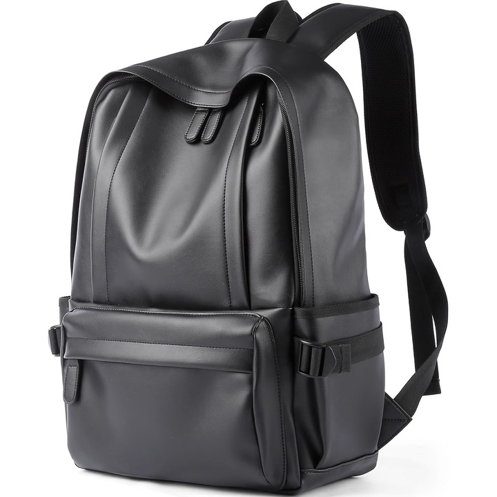 Rucsac din piele pentru laptop, impermeabil, multifunctional pentru calatorii si birou, negru