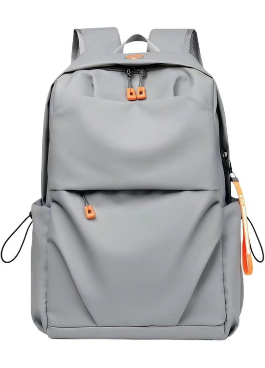 Rucsac laptop din Oxford, impermeabil, cu port USB si jack pentru casti, unisex, gri, pentru laptop 14 inch