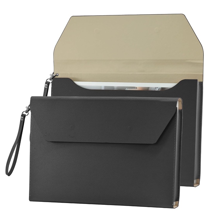 Set 2 dosare organizatoare expandabile K0472-0730-XL4590, piele PU, inchidere magnetica, maner detasabil, compatibil A4/Letter, negru
