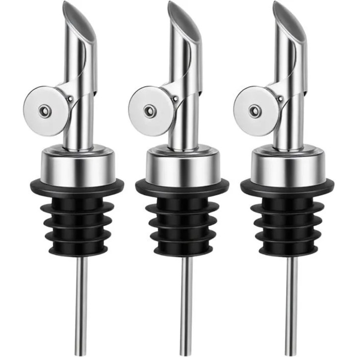 Set 3 dozatoare pentru ulei k0367-0721-HS7718, inox cu oprire automata, argintiu/negru