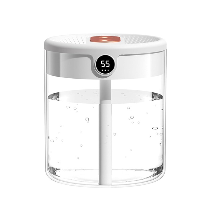 Umidificator cu pulverizare rece k0367-0715-HS7539, duze duble, rezervor 2 l, senzor de umiditate, alimentare USB, oprire automata la nivel scazut, silentios