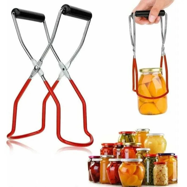 Set 2 cleste pentru borcane k0367-0724-HS7835, inox cu maner izolat anti-arsura, rosu