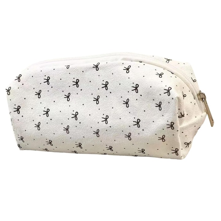 Penar textil k0367-0722-HS7743, cu imprimeu fundite, capacitate mare, multifunctional (portfard), alb/negru