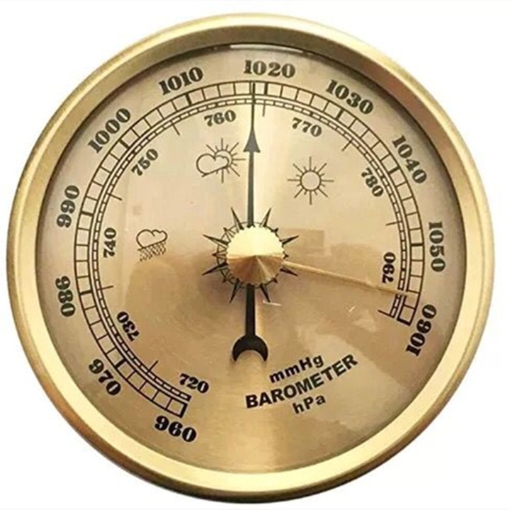 Barometru analog k0367-0805-HS8160, 70 mm, masuratori mmHg/hPa, auriu, carcasa ABS si inel din otel inoxidabil