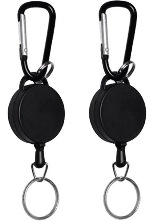 Retractor pentru ecuson si chei, set 2 buc., carabina metalica, snur nylon extensibil 65 cm, negru, k0367-0804-HS8118