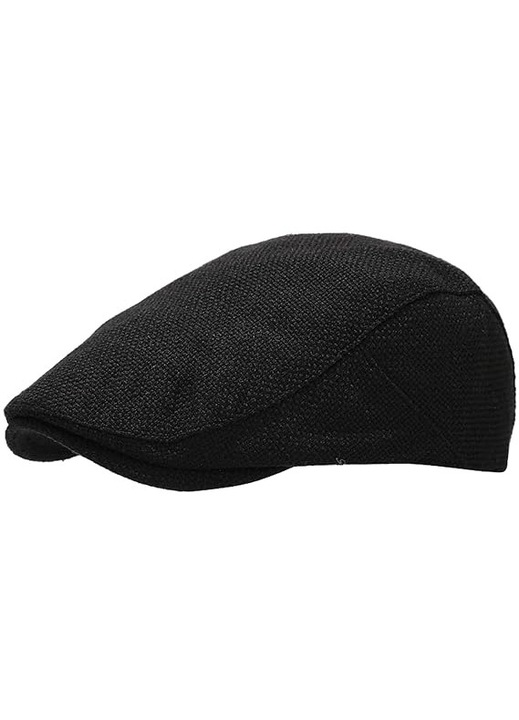 Sapca plata din material textil, unisex, design retro tip pictor, bej, circumferinta 56-58 cm
