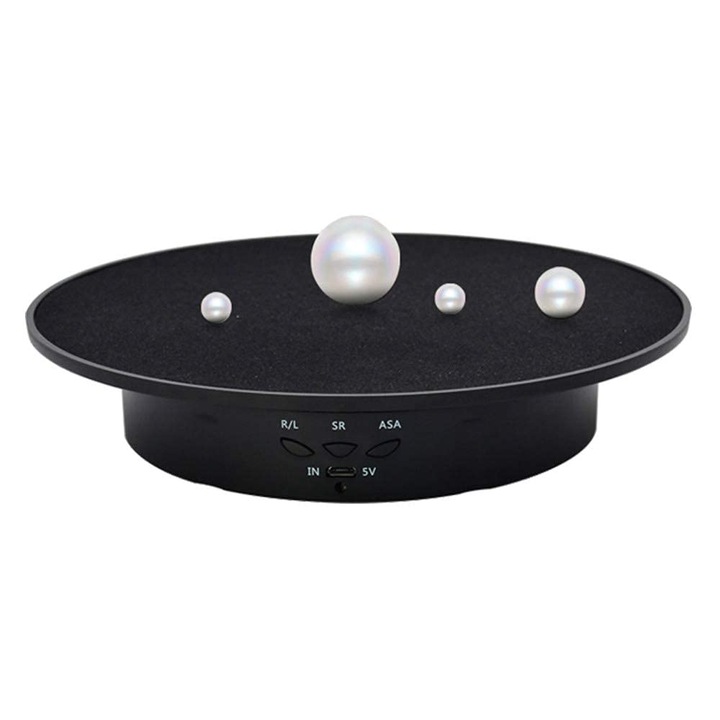 Rotativ display motorizat k0367-0602-HS6707, viteza reglabila 2/4/7.5 rpm, unghi reglabil 90–180°, diametru 20 cm, capacitate ≈8 kg, negru, alimentare 5V USB
