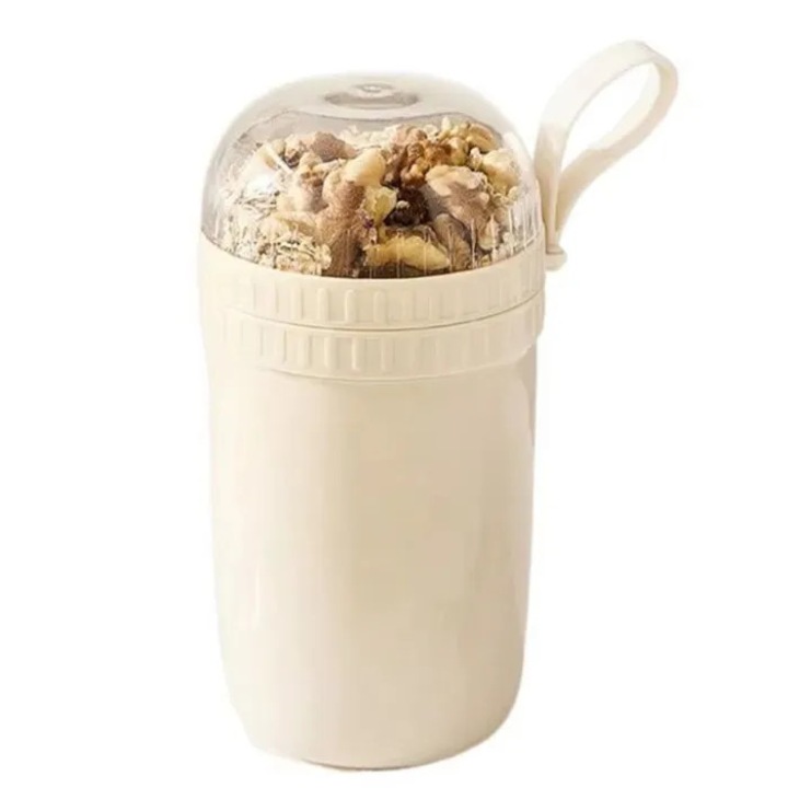 Recipient de pranz portabil k0367-0707-HS7334, din plastic ABS cu componente metalice, etans, cu lingura incorporata si recipient pentru sos, crem, 520 ml