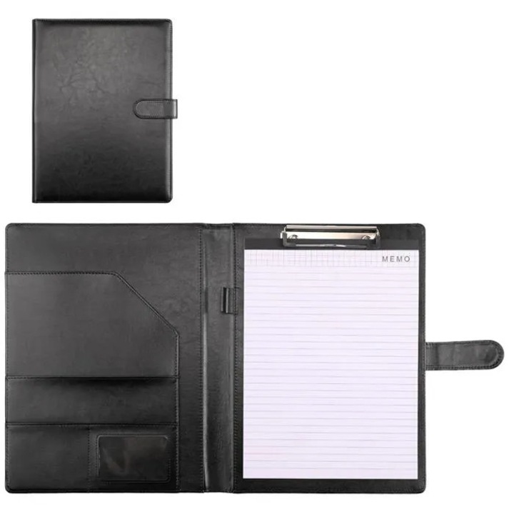 Dosar organizator pentru documente A4 k0367-0811-HS8393, piele, negru, 24.5 x 32 cm, include notitier A4 si buzunare pentru carduri