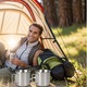 Set 2 cani de camping K0472-0804-XL4732, cu maner pliabil, 300 ml, argintiu