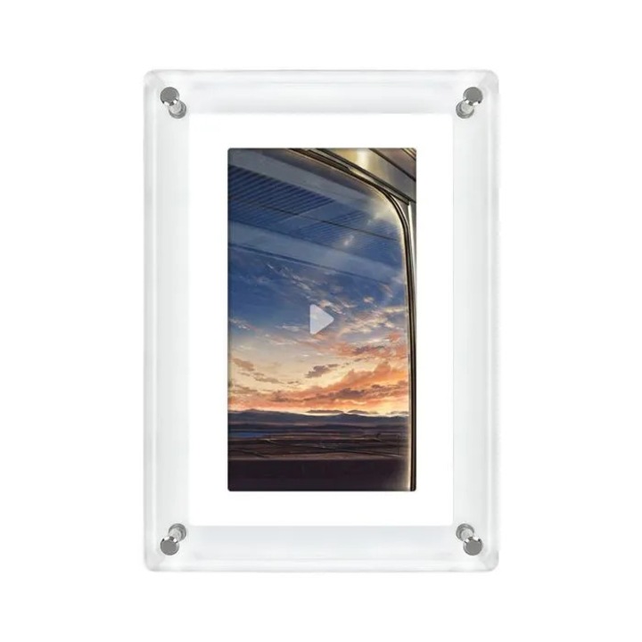 Rama foto digitala k0367-0715-HS7564, ecran IPS 5 inch, 1080p pentru video si imagini, rotatie automata 360°, difuzoare incorporate, baterie 1200 mAh, USB-C, acril alb