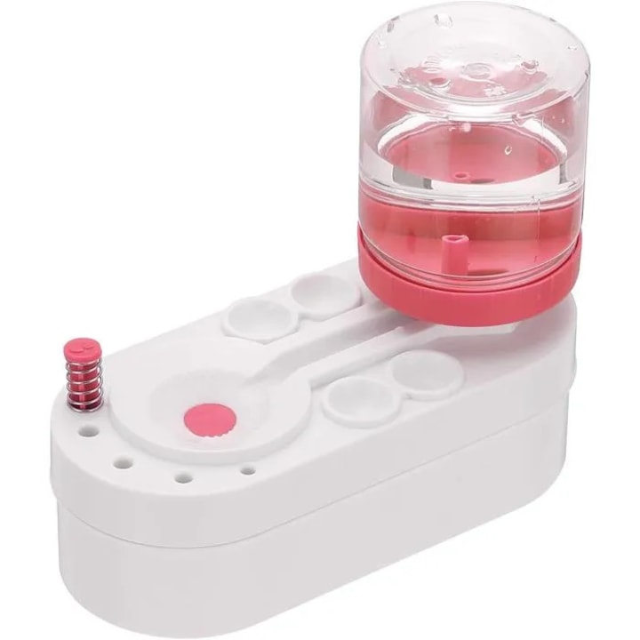 Curatator de pensule k0367-0709-HS7421, rezervor apa 500 ml, din plastic, 4 suporturi pentru pensule, umplere automata cu buton si oprire automata, alb/roz, 18.4 x 6.8 x 15.5 cm
