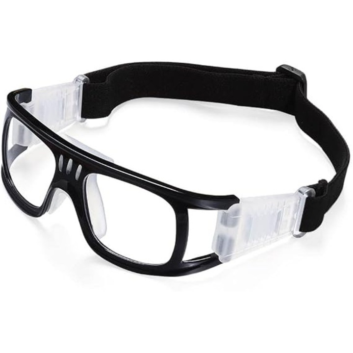 Ochelari sport de protectie, rame din silicon cu lentile PC rezistente la impact, banda elastica reglabila detasabila, k0367-0601-HS6668, negru, unisex
