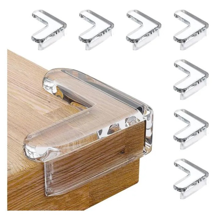 Set 8 protectoare colt mobilier L-forma pentru copii, transparente, adeziv, aprox. 4 x 4 x 1.7 cm, model k0367-0720-HS7685