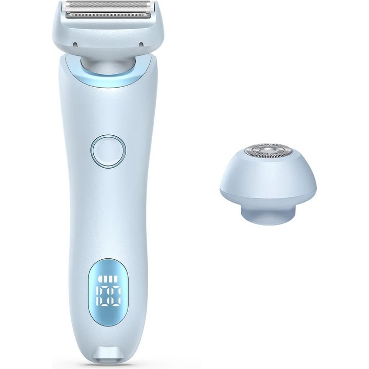 Aparat de ras electric pentru femei k0367-0812-HS8423, cap dublu intersanjabil (foita si cap rotativ), pentru corp si zone intime, afisaj digital, albastru deschis