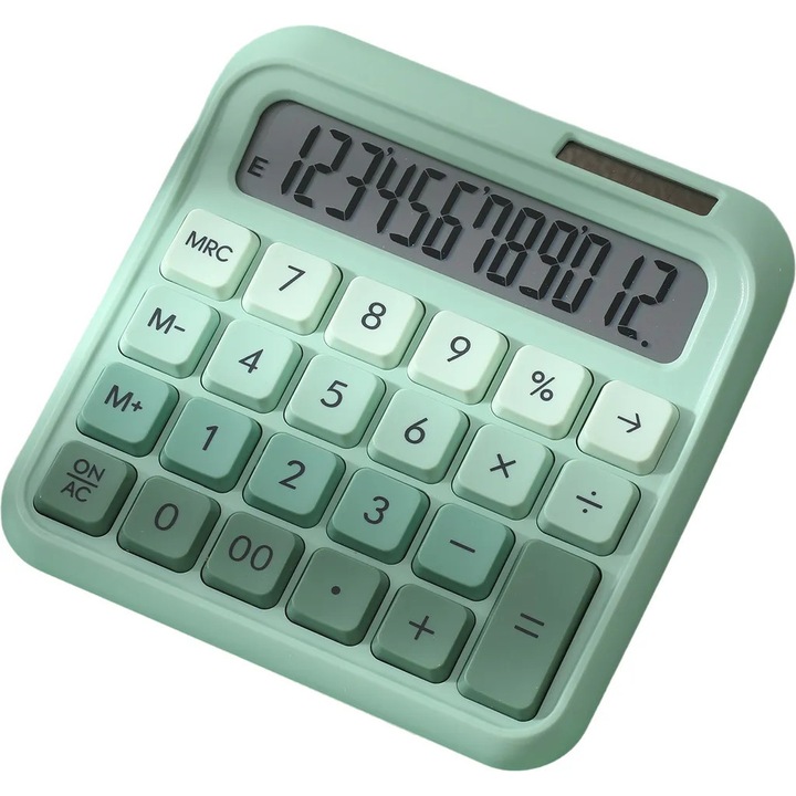 Calculator de birou k0367-0812-HS8433, display 12 cifre, alimentare duala solara/AAA, taste mari, verde menta