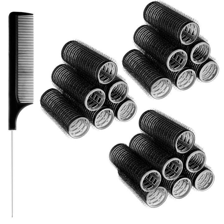 Bigudiuri velcro autoadezive 20 mm, negru, set 18 buc. cu pieptene, cod k0367-0729-HS7984