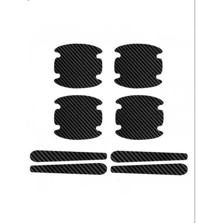 Protectii auto pentru manerele portierelor, set 8 buc., folie anti-zgarieturi aspect fibra de carbon, negru, K0472-0616-XL3437