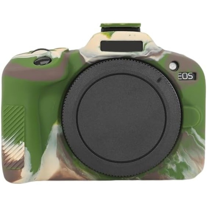 Husa protectoare pentru aparat foto Canon EOS R100 k0367-0805-HS8152, din silicon moale, detasabila, decupaje precise pentru butoane si compartiment baterie, lavabila, rezistenta la abraziune, camuflaj verde