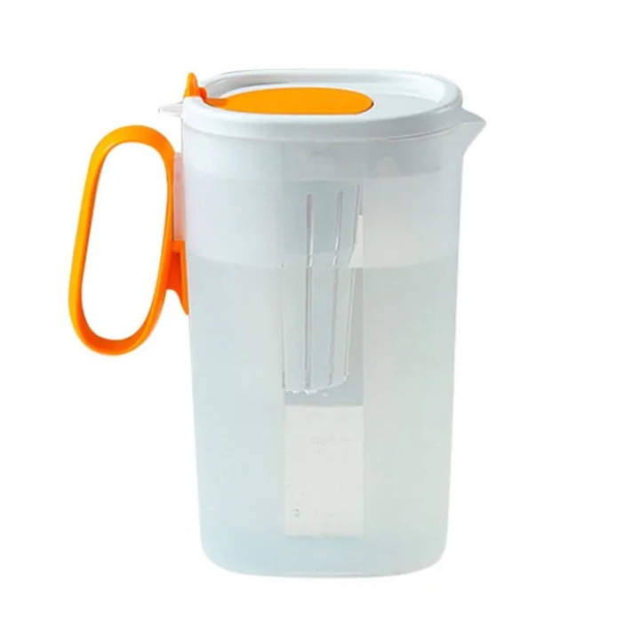 Carafa etansa pentru apa K0369-0731-WG7872, plastic transparent cu capac alb si maner portocaliu, 1.5 L