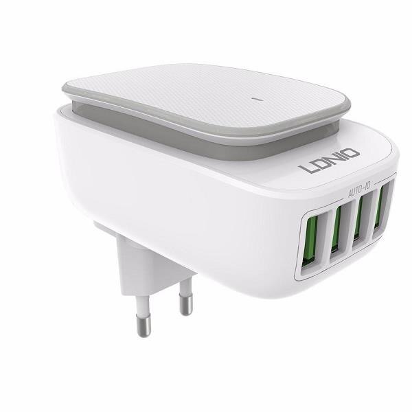 Incarcator iPhone iOS - priza LDNIO A4405 cu lumina LED, 4 x USB 4.4A White