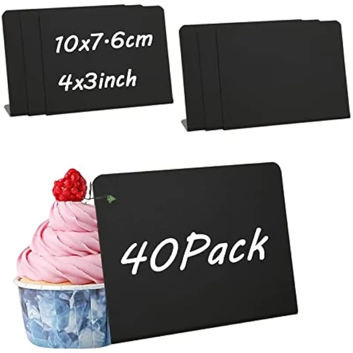 Placute mini tabla pentru scris K0579-CJ-260818-1678, din PVC, 10 x 7.6 cm (4 x 3 in), negre, set 40 buc.