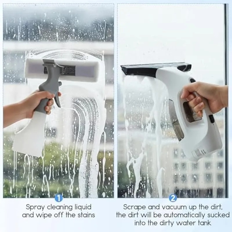 Aspirator pentru geamuri K0579-CJ-260818-0010 reincarcabil, rezervor 500 ml, baterie 2000 mAh 30 min autonomie, 5000 Pa, gura aspirare 280 mm, cu pulverizator, alb/negru