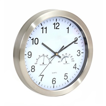 Ceas de perete Platinet PZWWC cu Termometru si Higrometru, Metal Wall Clock Winter, Argintiu, 30.8 cm Ceas de perete Platinet PZWWC cu Termometru si Higrometru, Metal Wall Clock Winter, Argintiu, 30.8 cm