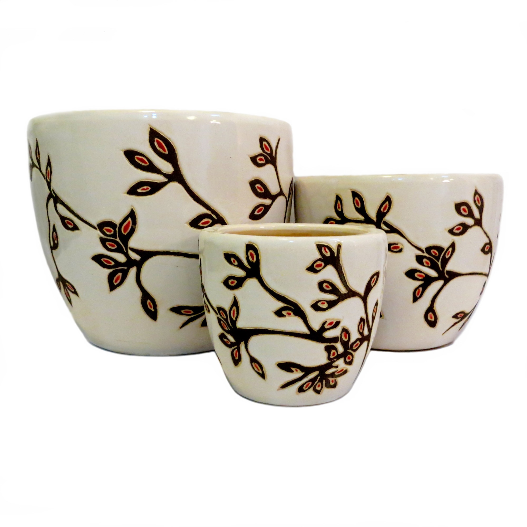 Set 3 ghivece decorative Veranda Concept, VC0105, culoare alb, dimensiuni D 29x21x15, H 24x18x14