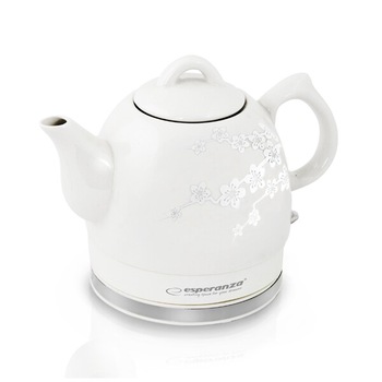 Cana electrica, ceainic electric din ceramica 1.2 l, 1350 W exterior emailat design elegant, maner protectie termica, fierbere rapida, alb emailat Cana electrica, ceainic electric din ceramica 1.2 l, 1350 W exterior emailat design elegant, maner protectie termica, fierbere rapida, alb emailat