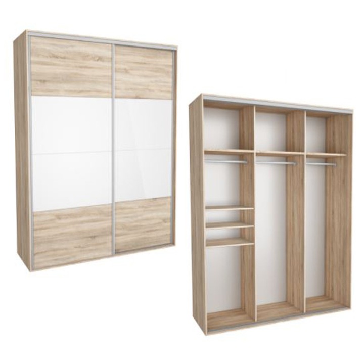 Dressing Kadir 210 2A Front Stejar Sonoma/Alb Lucios, Genarom, 210 x 242 x 67 cm