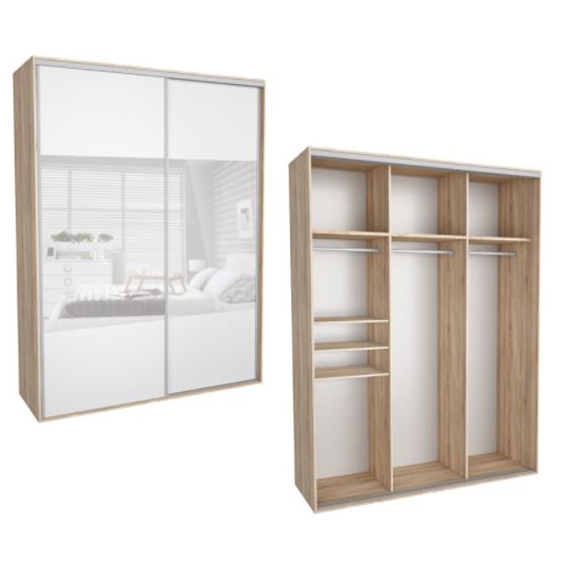 Dressing Kadir 200 2B Front Alb/Oglinda, Genarom, 200 x 242 x 67 cm