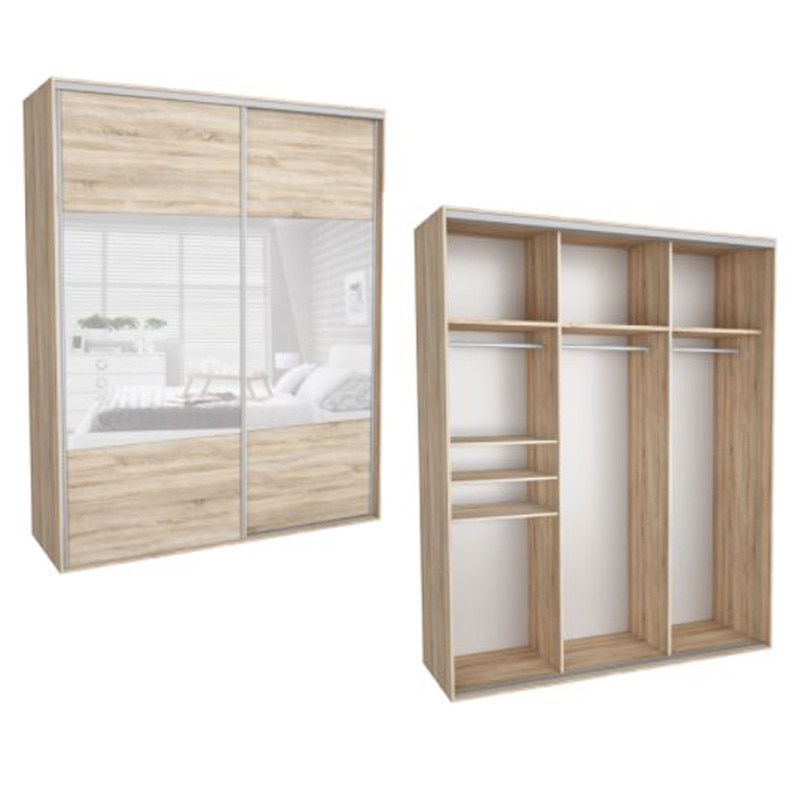 Dressing Kadir 200 2B Front Stejar Sonoma/Oglinda, Genarom, 200 x 242 x 67 cm