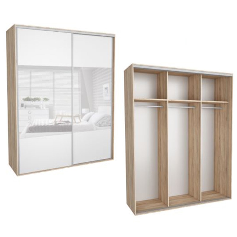 Dressing Kadir 230 1B Front Alb/Oglinda, Genarom, 230 x 242 x 67 cm