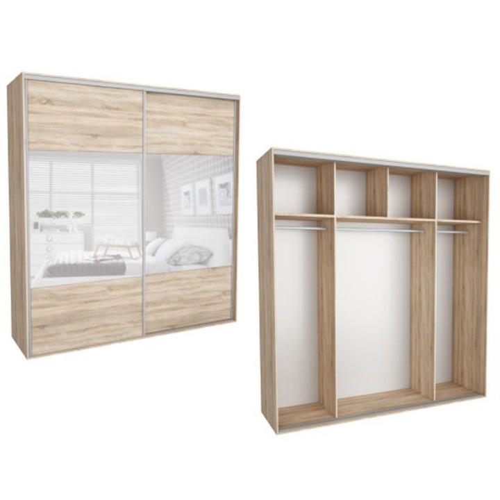 Dressing Kadir 240 1B Front Stejar Sonoma/Oglinda, Genarom, 240 x 242 x 67 cm