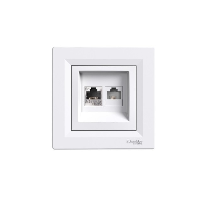 Priza de date (RJ45) + telefon (RJ12), alba, Schneider Electric