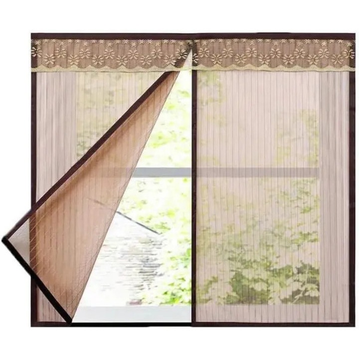 Plasa anti-insecte pentru usa si fereastra, inchidere magnetica silentioasa, fibra de sticla, maro, 80 x 100 cm
