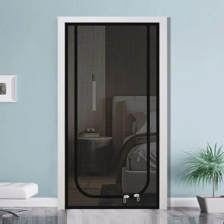 Plasa pentru usa pentru pisici 31CJ-K0274-260818-8848, din PP+PE rezistenta, dublu fermoar, anti-insecte si ventilant, negru, 100x220 cm